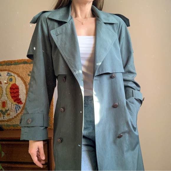 Vintage Jackets & Blazers - Vintage Oversized Trench Coat Heathered Green Size Medium